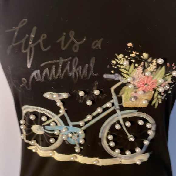 Tank top in black with pearl embellishments Sz L/XL - Picture 6 of 7